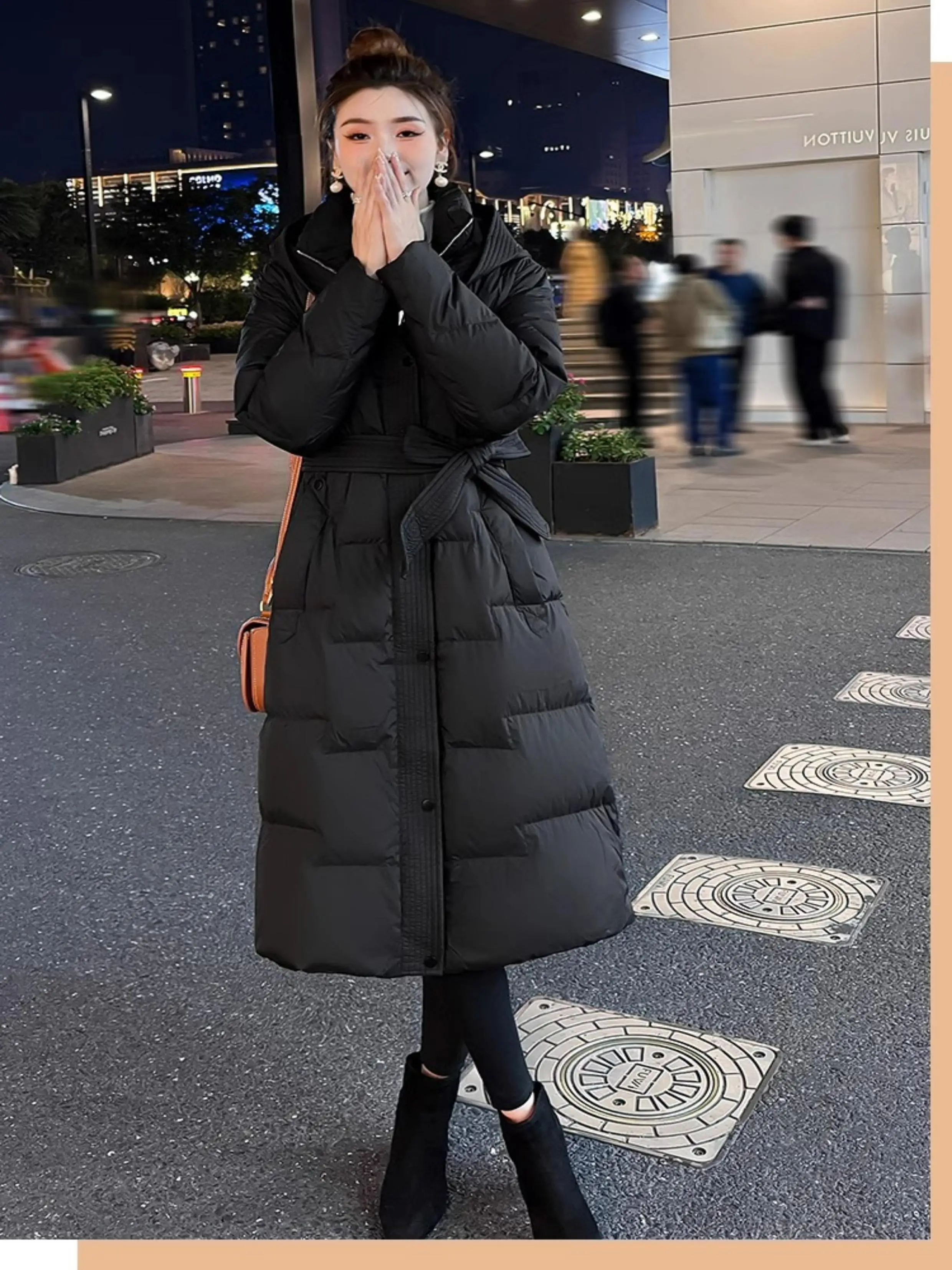 Europe station explosion 2025 down cotton clothes long knee cotton clothes waist thin winter thickened coat small man