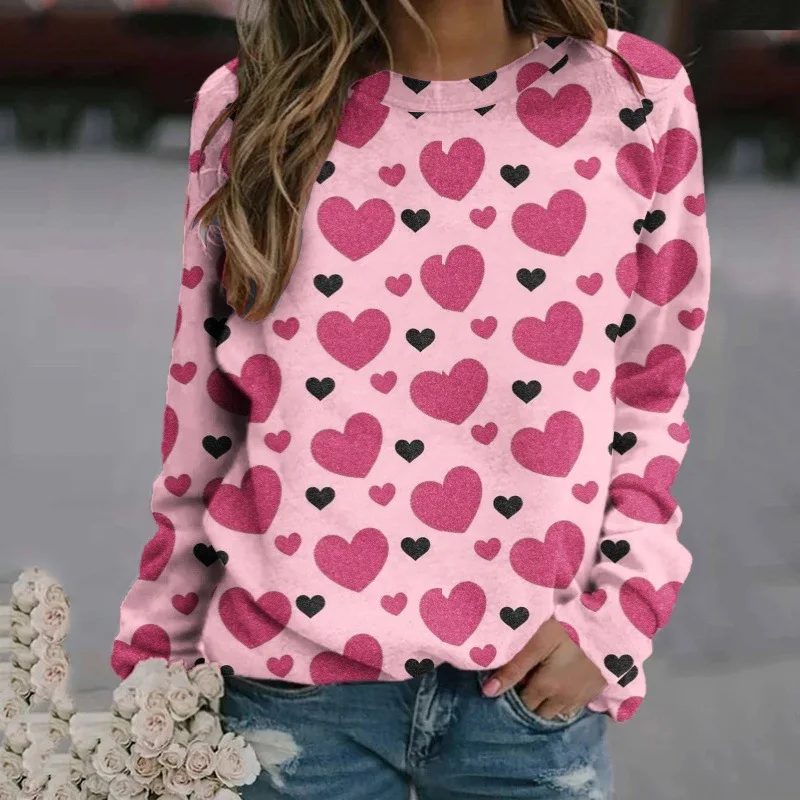 Autumn Love Heart Sweatshirts 3D Print Hoodie Women Fashion O-Neck Hoodies Streetwear Oversized Harajuku Pullover Woman Clothing