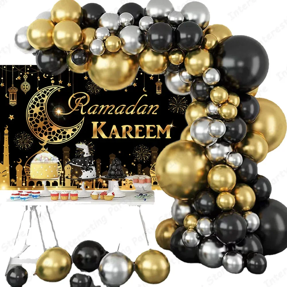 73/108pcs Eid Mubarak Backdrops Balloon Set Ramadan Kareem Decoration Background Garland 2024 Muslim Islamic Festival Party Deco