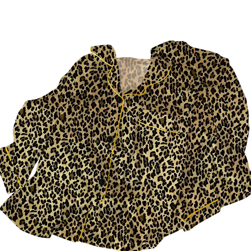 Fashion Leopard Print Pajama Set for Women in All Seasons - Long-sleeved Home Wear Set That Can Be Worn As Two Separate Pieces.