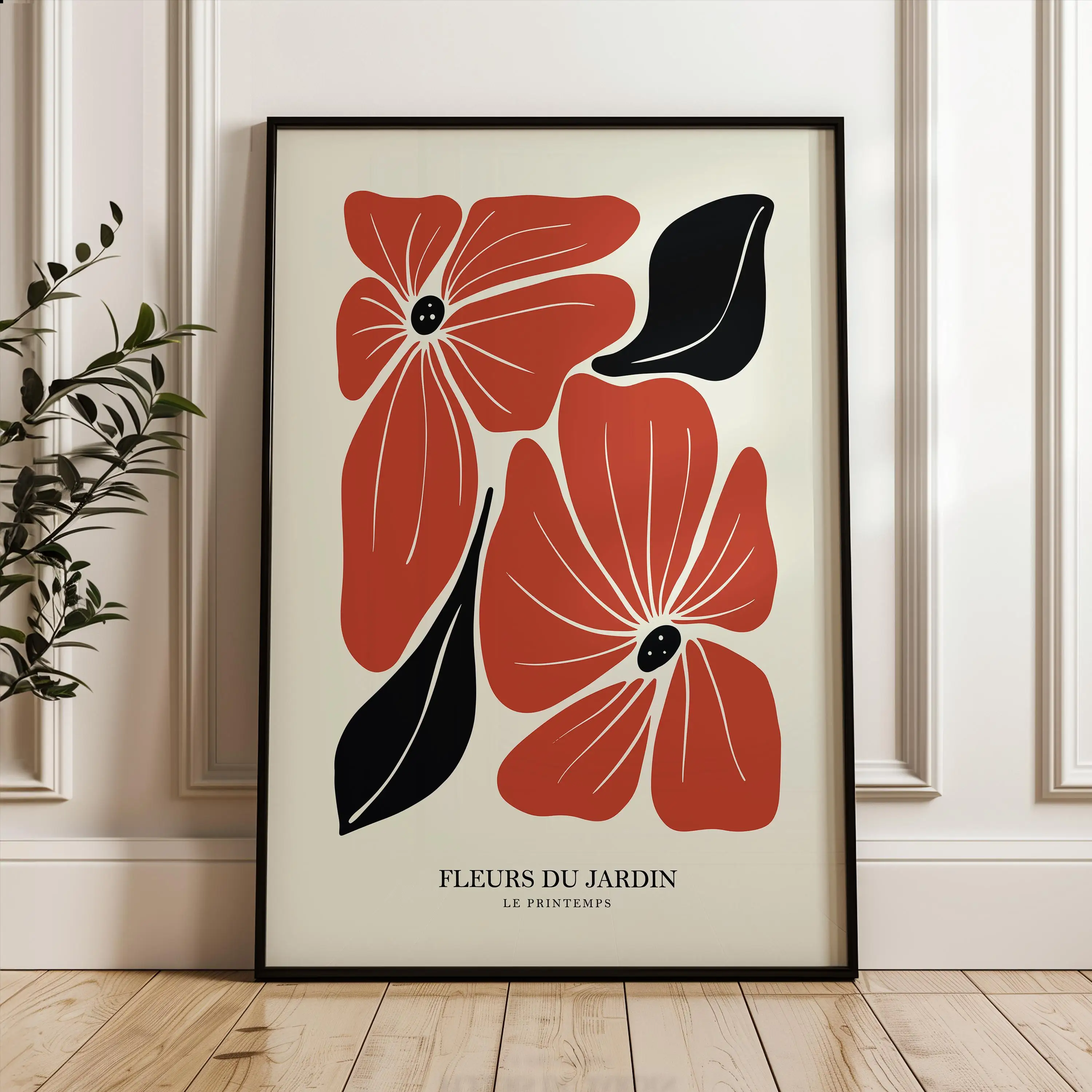 Minimalist French Flower Wall Art, Abstract Botanical Poster, Bold Flat Color Floral Print, Fleurs Du Jardin Gallery Decor