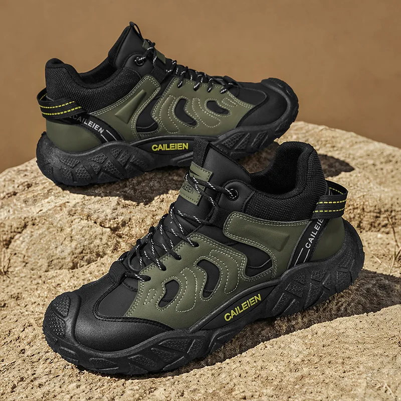 Men's Outdoor Hiking Shoes Army Green Non-slip Wear-resistant Trekking Sneakers Breathable Work Safety Shoe for Camping Climbing