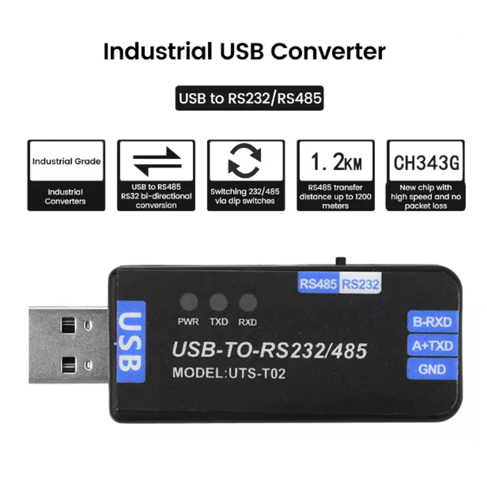 USB To 485 232 Industrial Adapter ESD Protecting Self Resetting Fuses Stable USB To 485 232 Converter  Proof for Control