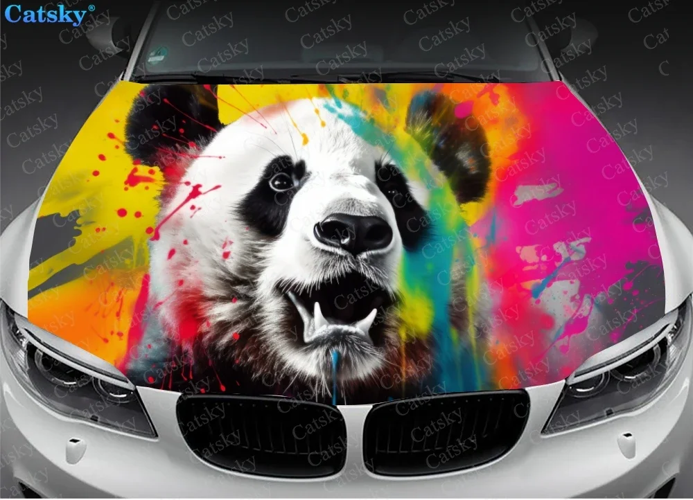 Paint Splatter Panda Animal Car Hood Vinyl Stickers Wrap Vinyl Film Engine Cover Decals Sticker on Car Auto Accessories