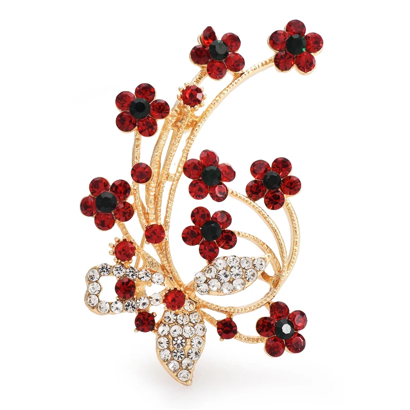 

Wuli&baby Red Flowers Brooches For Women New Year Beautiful Rhinestone Party Office Brooch Pins Gifts