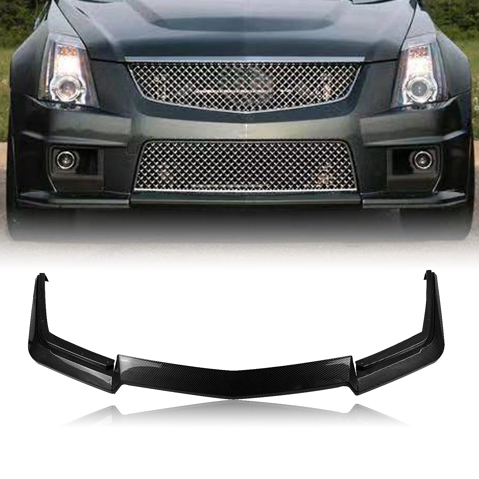 

Передний спойлер для бампера, губа для Cadillac CTS-V 2009 2010 2011 2012 2013 2015, вид из углеродного волокна/блеск, черный нижний сплиттер, комплект