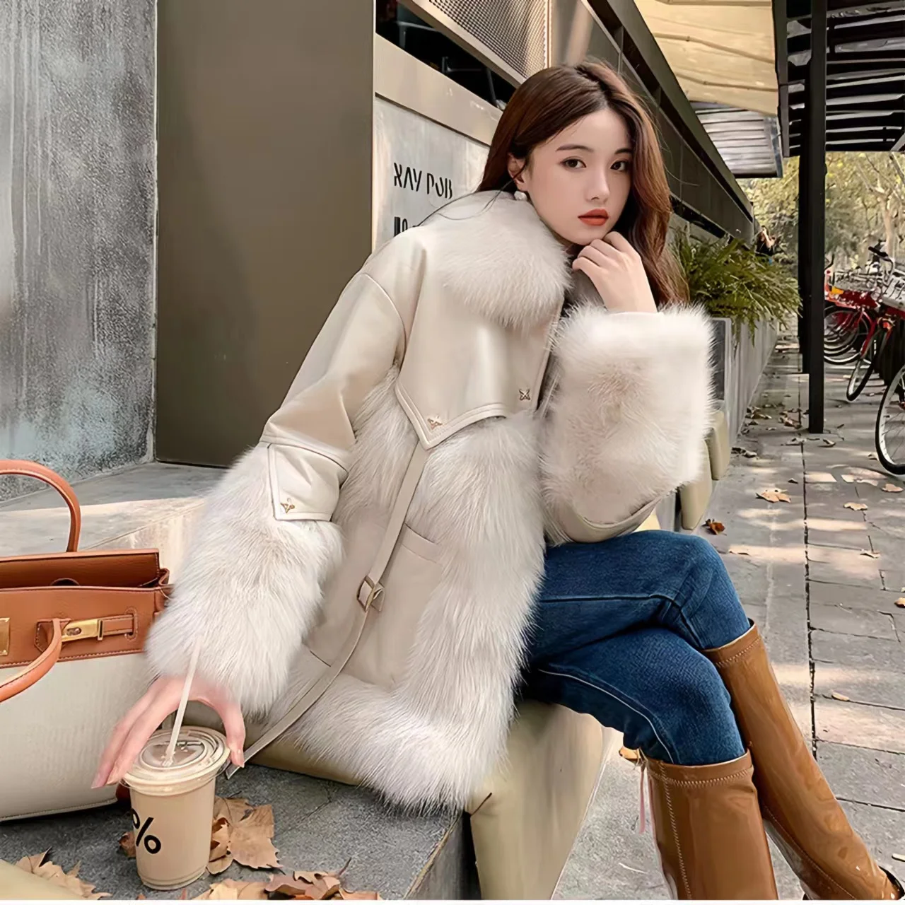 Women\'s Winter Faux Fur Coats, Spliced White Jacket, Female Loose Thicken Warm Clothes, High Quality, Promotion, New, 2022