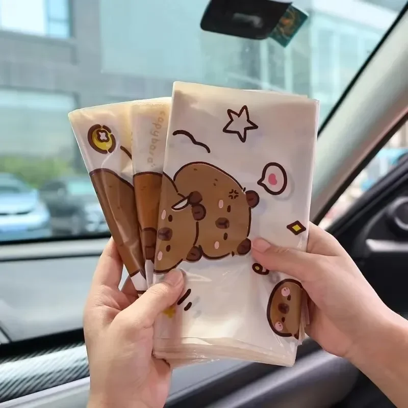 Disposable Car Garbage Bags Capybara Pattern Trash Bags Car Seat Back Self Adhesive Cleaning Bag Portable Table Edge Garbage Bag