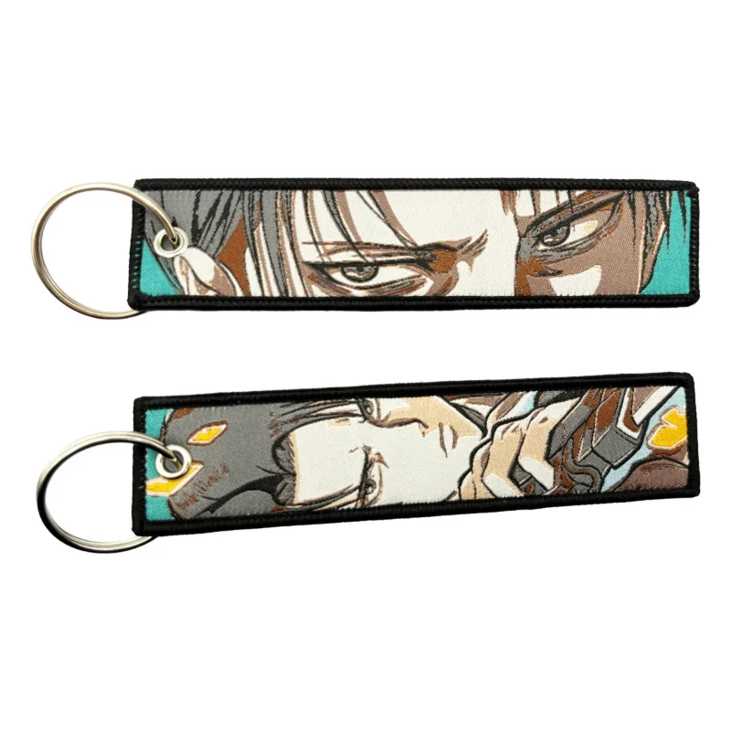 Anime giapponese Attack on Titan portachiavi per moto auto chiave Fobs portachiavi ricamo portachiavi per uomo donna accessori regalo