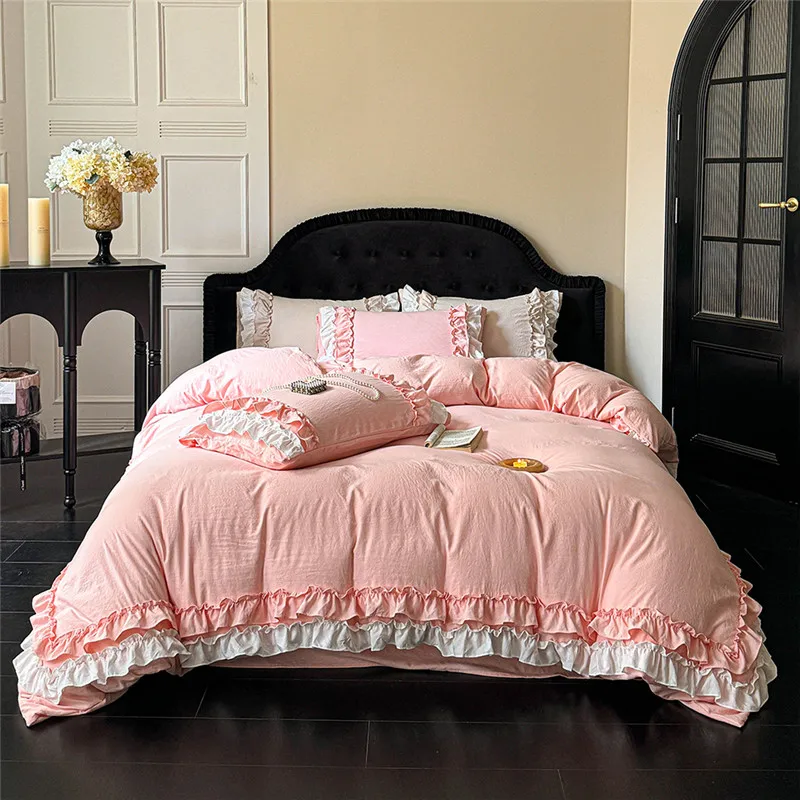 korean-princess-style-bedding-set-for-women-double-ruffle-lace-duvet-cover-full-queen-solid-color-falt-fitted-sheet
