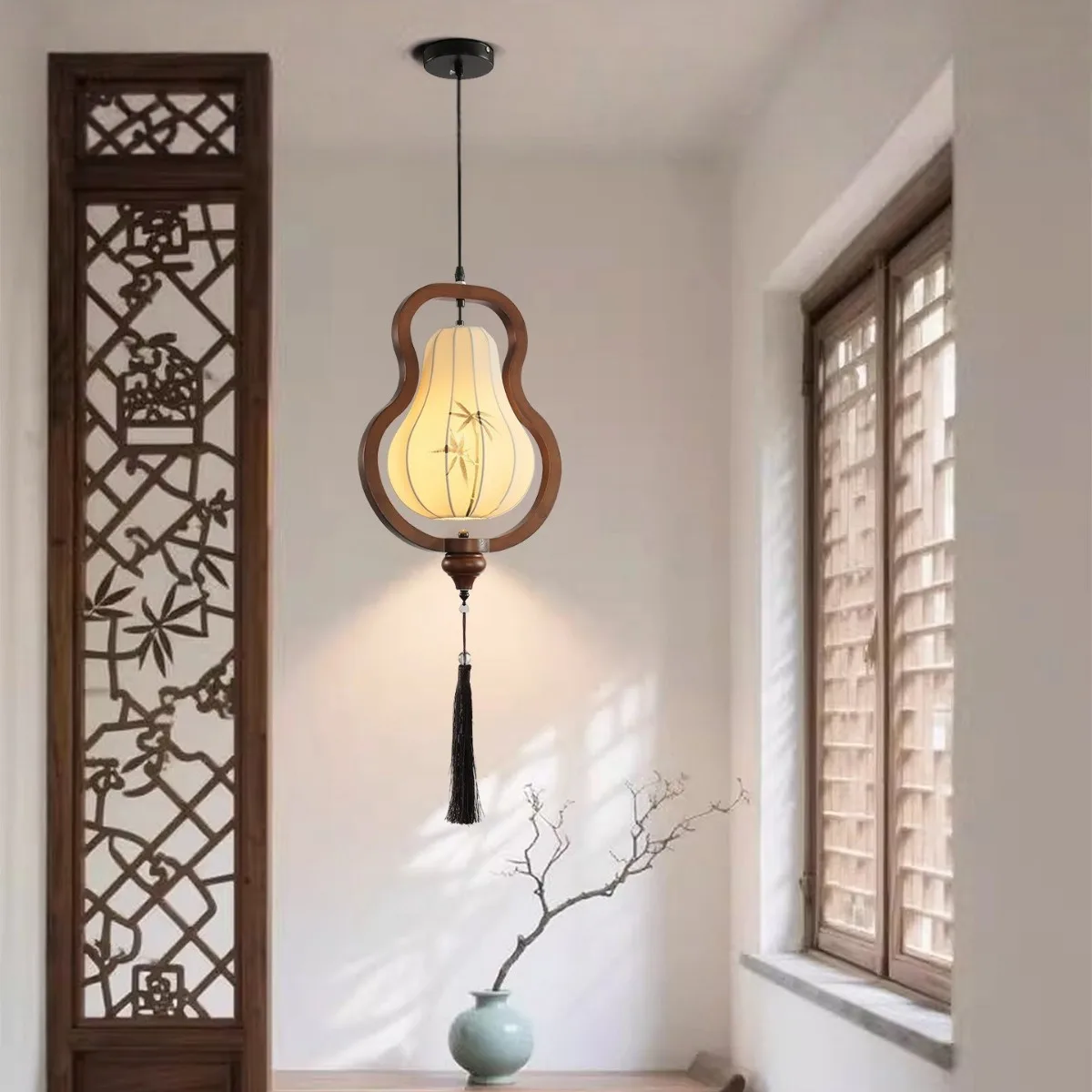 Aesthetic hand-painted fabric restaurant chandelier Chinese style, bed and breakfast bedroom aisle lantern