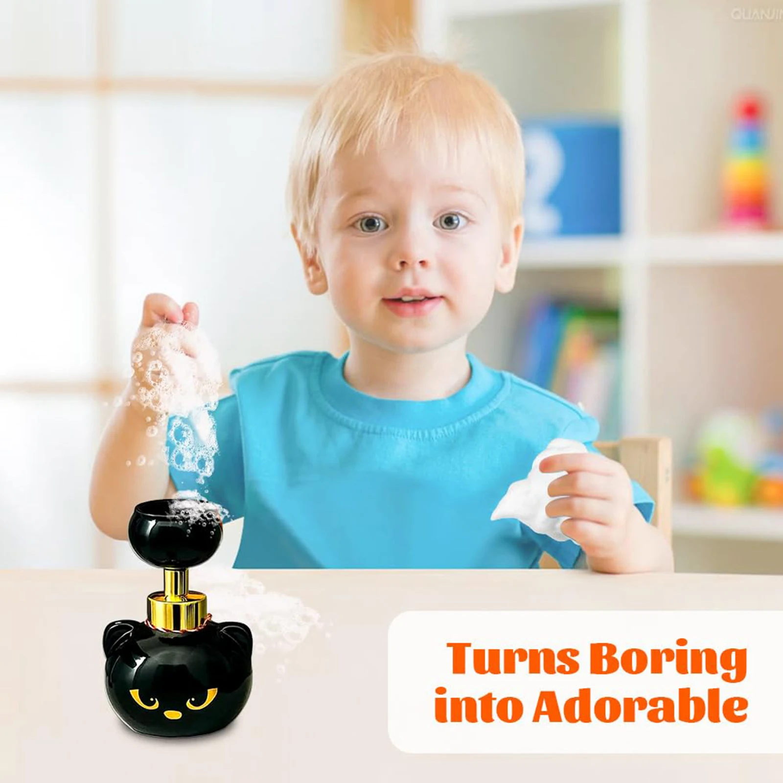 لطيف القط باو رغوة موزع الصابون القط الأسود رغوة زجاجة مضخة القط باو طباعة موزع الصابون للحمام مكتب المطبخ