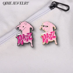 Cute Pink Rat Ratz Brooch Enamel Pin Custom Funny Cartoon Animal Brooches for Backpack Lapel Badges Jewelry Gift for Kid Friends