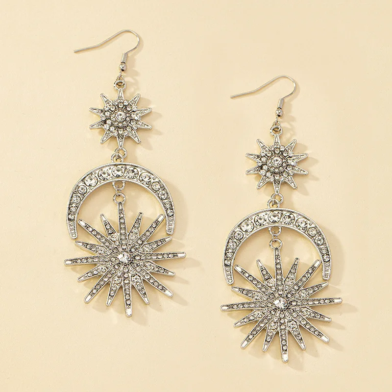 Exaggerated Hexagram Earrings For Moon Metal Geometric Ear Accessories Holiday Party Gift Fashion Jewelry BE073