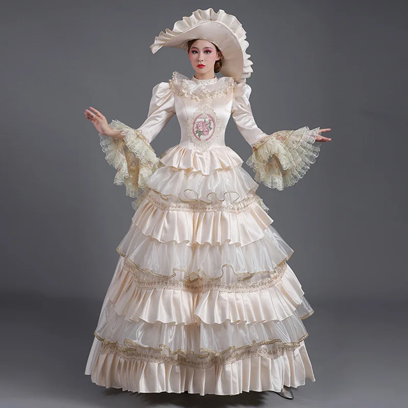 

Medieval Court Costume Aristocratic Dress Performance Champagne Princess Skirt Annual Party Photo Dress Vestidos Elegantes Mujer