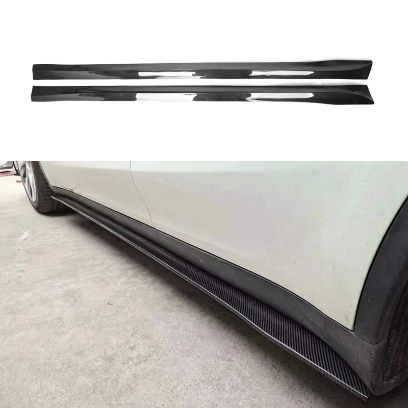 V style Dry Carbon fiber Side Skirt For Tesla Model Y 2021 2022 Side Bumper Surround Skirt Extension