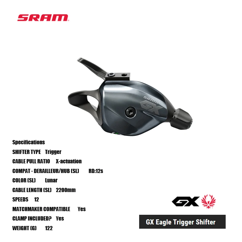 

SRAM GX Eagle Trigger Shifter 12SPEED Aluminum trigger designed for a positive lever feel MatchMaker X compatible