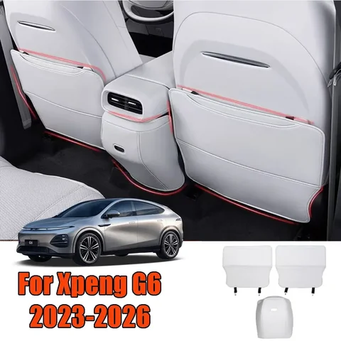 For Xpeng G6 Backseat Kick Mat Seat Cover Waterproof Armrest Box Anti Kick 2024 2023 Leather Seat Back Kick Protector