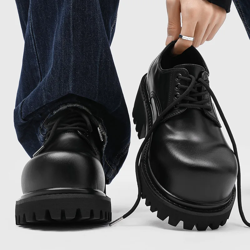 

Мужские кожаные туфли-дерби на платформе 10 см с толстой подошвой, повседневные, в стиле стритвир, хип-хоп, дизайнерские, увеличивающие рост