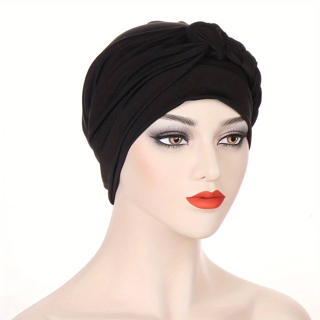 Solid Color Braided Turban Cap Ramadan Headwrap Elegant Head Scarf Lightweight Bonnet Beanies