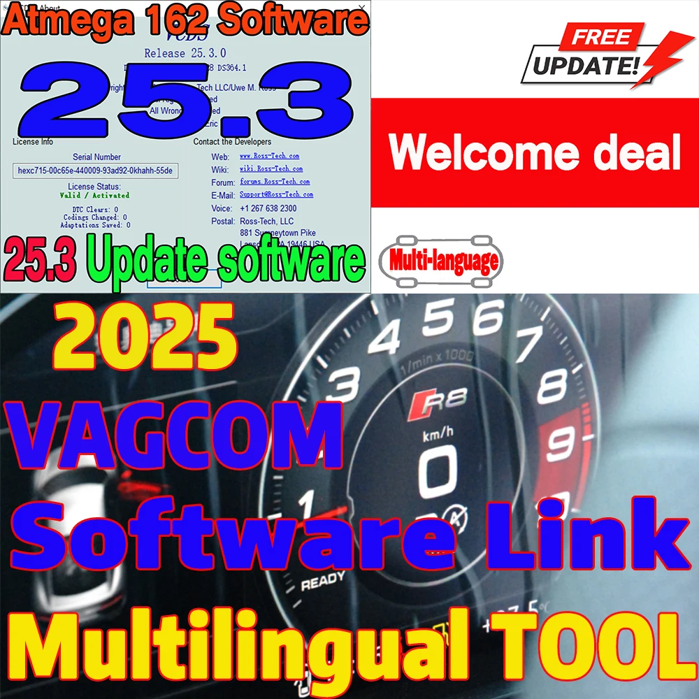 

UPDATE SOFTWARE VCDS 2025 VAG COM OBD2 Scanner VAG HEX V2 USB Interface FOR VW AUDI Skoda Seat Unlimited VINs Multilingual TOOL