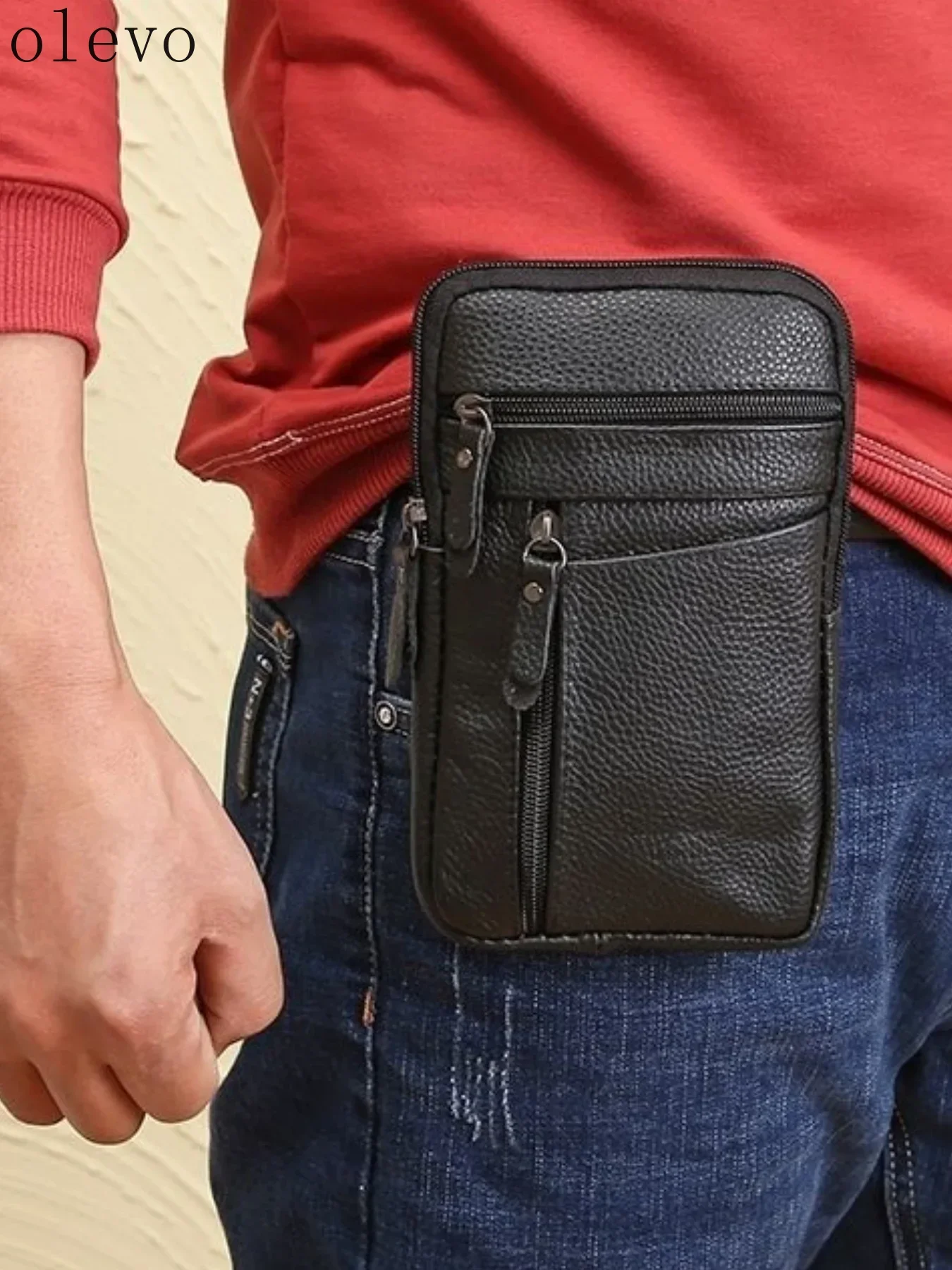 

Premium Men's Leather Crossbody Waist Bag - Outdoor Sports Business Shoulder Bag with Long Adjustable Strap