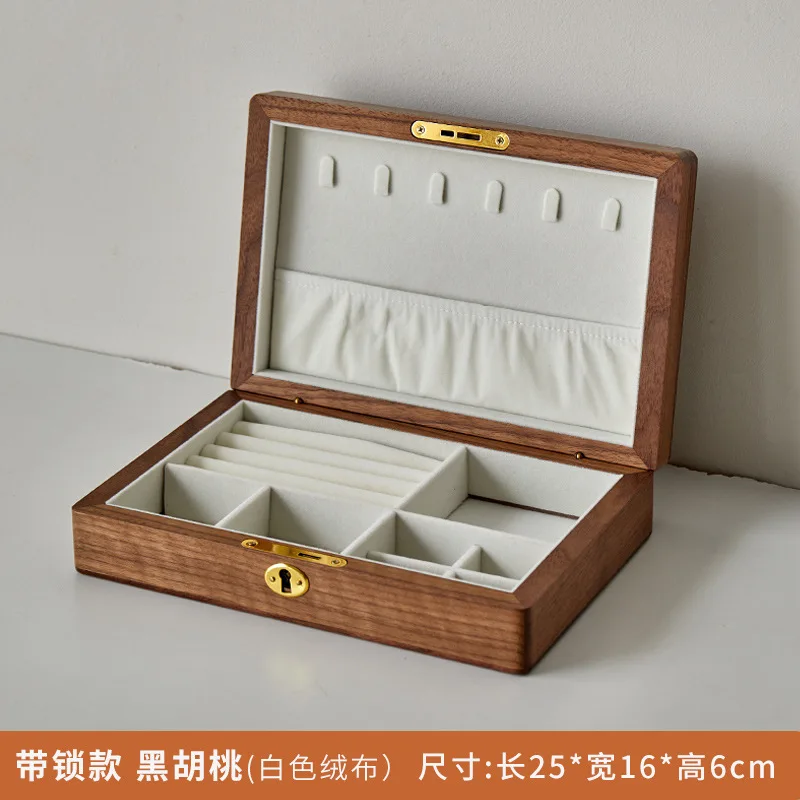 S/M/L/XL رائعة الراقية مجوهرات خاتم أقراط الذهب والمجوهرات صندوق تخزين الجوز الأسود خشب متين مجوهرات حقيبة للتخزين