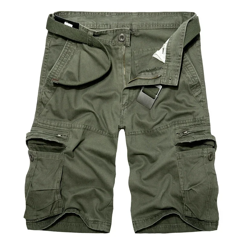 Mens Military Cargo shorts Summer Army Green Cotton Men Loose Multi-Pocket Homme Casual Bermuda Trousers 40 /