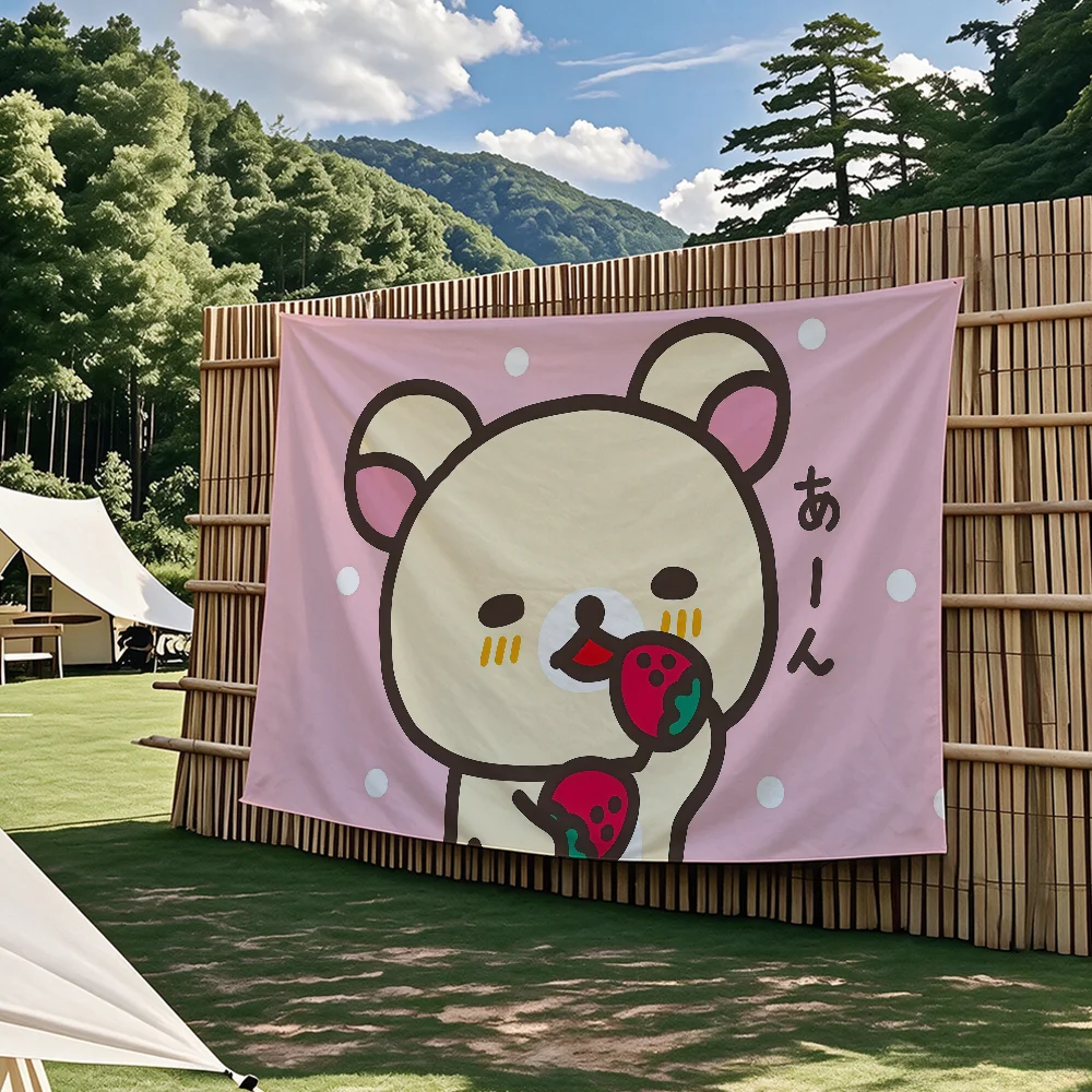 Niedliche Cartoon-Wandteppiche mit zwei Bären und R-Rilakkuma-Flagge, für Partys im Freien, Schlafzimmer, Wohnzimmer, Schlafsäle, Wanddekoration, Banner, Geschenke – Detail 7