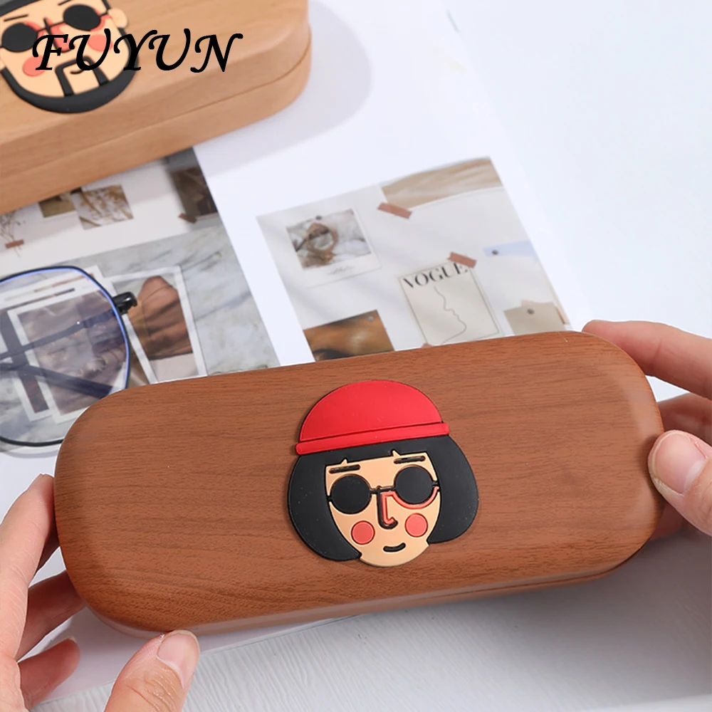 Ins Character Creative Cartoon Wood Grain Glasses Case Vintage Simple DIY Sunglasses Storage Box Wholesale Prescription Glasses