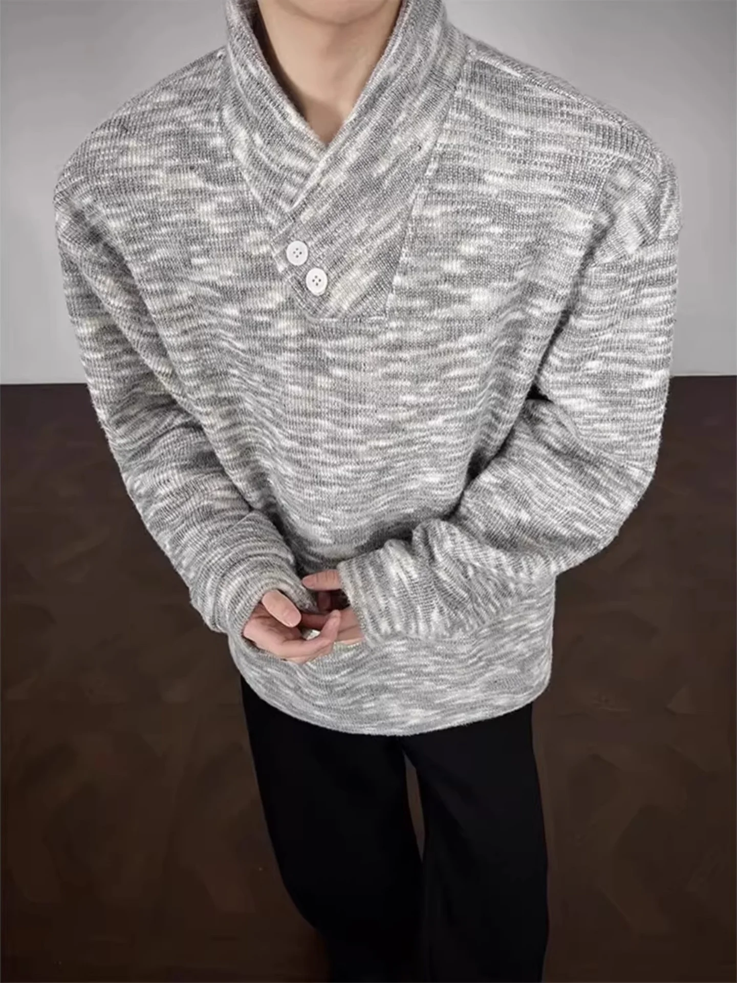 

Men's Thiened Knitted Hoodie Double Layer Slant Collar Winter Leisure Sle American Inner irt Ci Walk Home Outdoor Casual