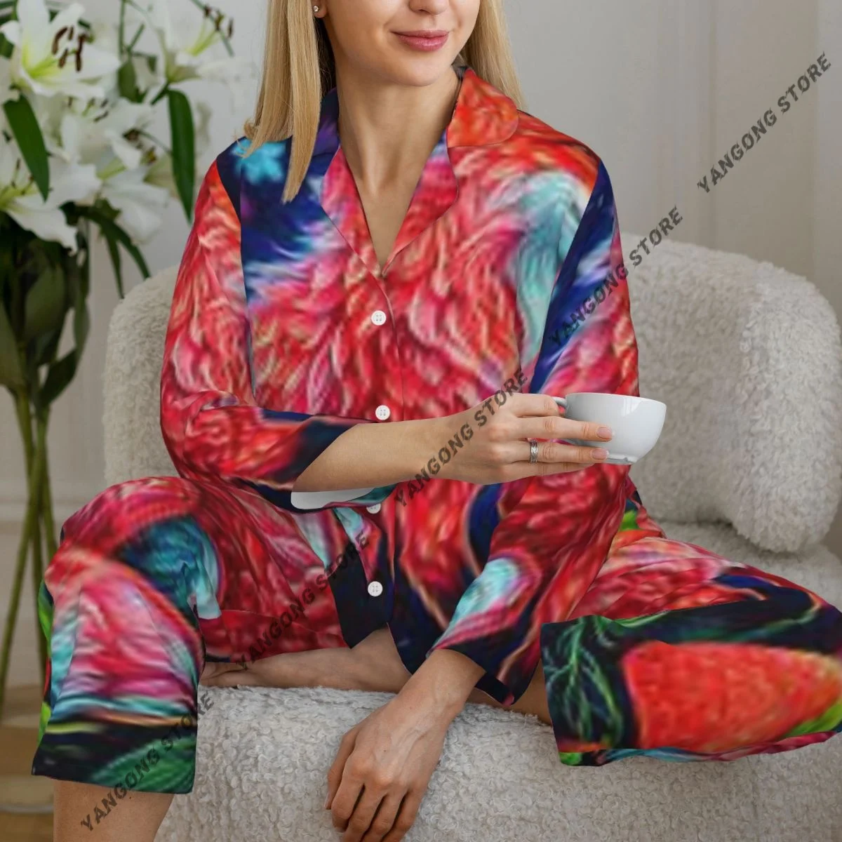 

Женская одежда для сна, пижама с длинными рукавами и клубничной лисой, женский комплект, пеньюар, кардиган, костюм