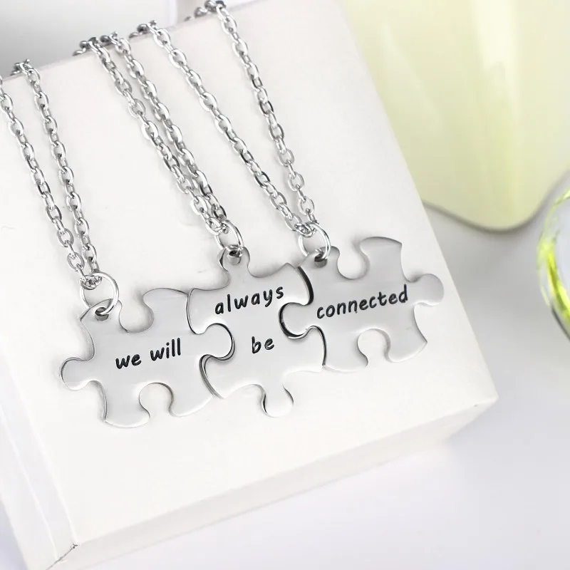 3PCS We Will Always Be Connected Necklace Set, Best Friends pendant Necklace for 3, Friendship Jewelry Gift for Sisters Friends