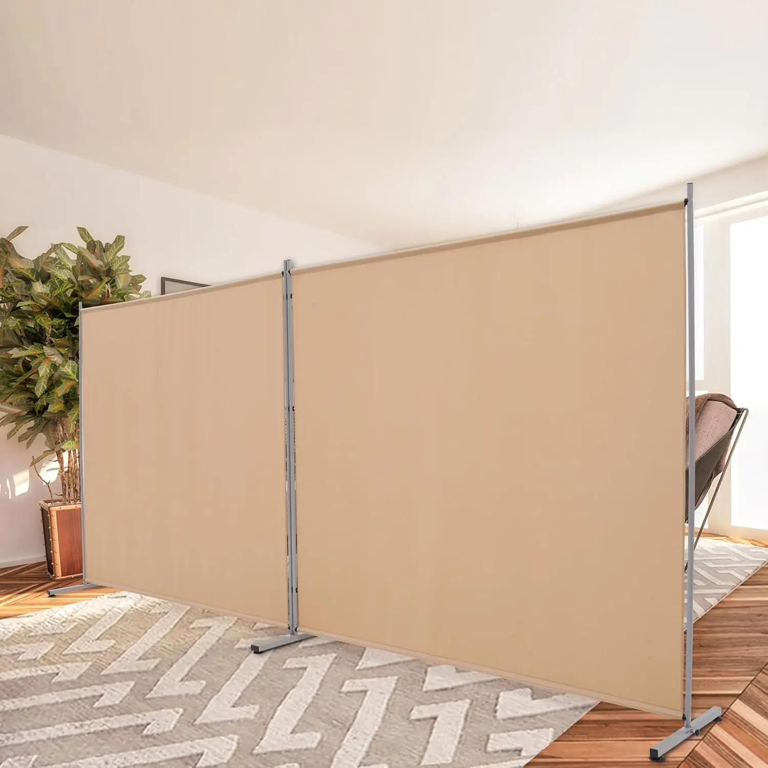 

2-Panel Room Divider, Portable Privacy Screen, 142"W x 71"H, Beige, Folding Partition for Bedroom, Office, Study