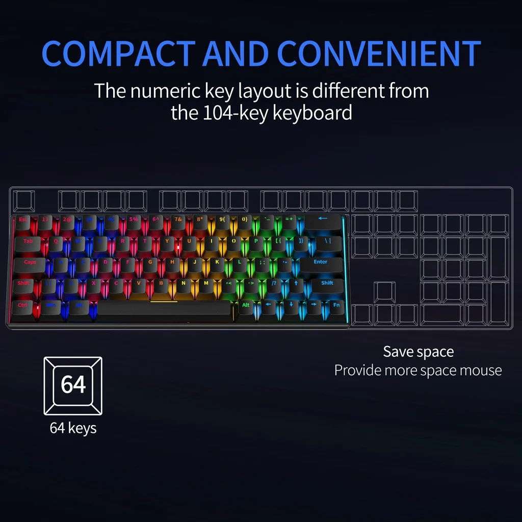 ZIFRIEND 63 Keys Mechanical Keyboard Wired Type-C Hot Swap 60% RGB Backlit PC Gaming Computer For Gamer Mini Keyboards Keycaps