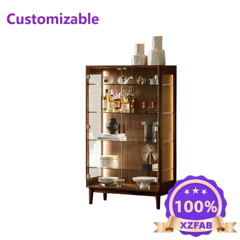 Factory Direct 2026 North American black walnut Nordic solid wood wine cabinet living room wall display cabinet double door
