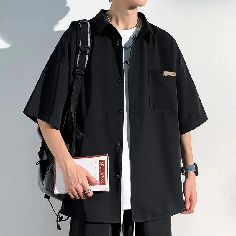 Ice Silk Short-sleeved Shirt Men and Women Summer Loose High-end T-shirt Jacket