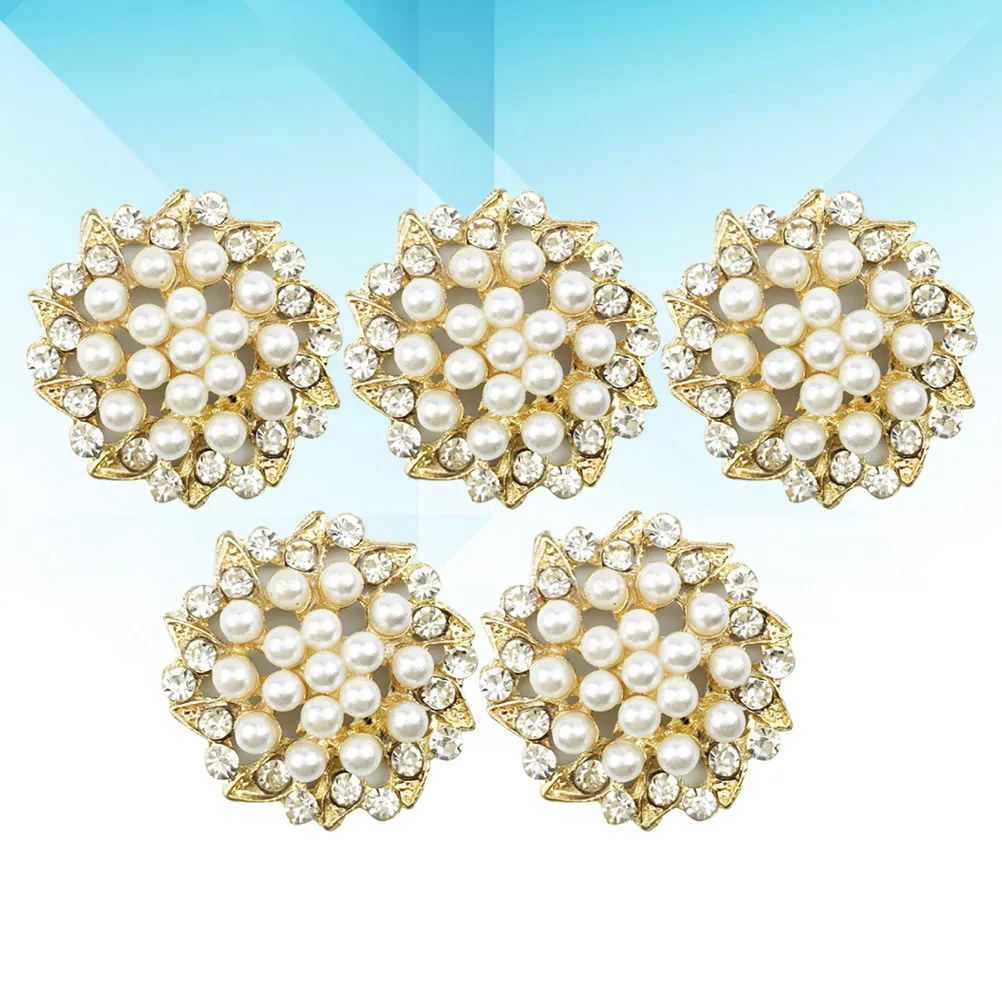 

15Pcs Rhinestone Pearl Flower Buttons Alloy Jewelry Embellishments for Wedding Dress Shoes Bags Headbands DIY Craft Decor Golden