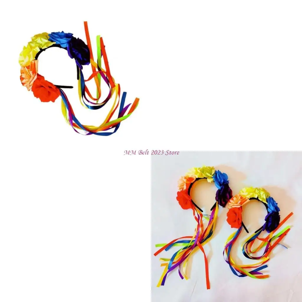 

49ME Праздничная шестицветная повязка на голову с розами и лентами, шиньон, подходит для детей и взрослых, сувениры для