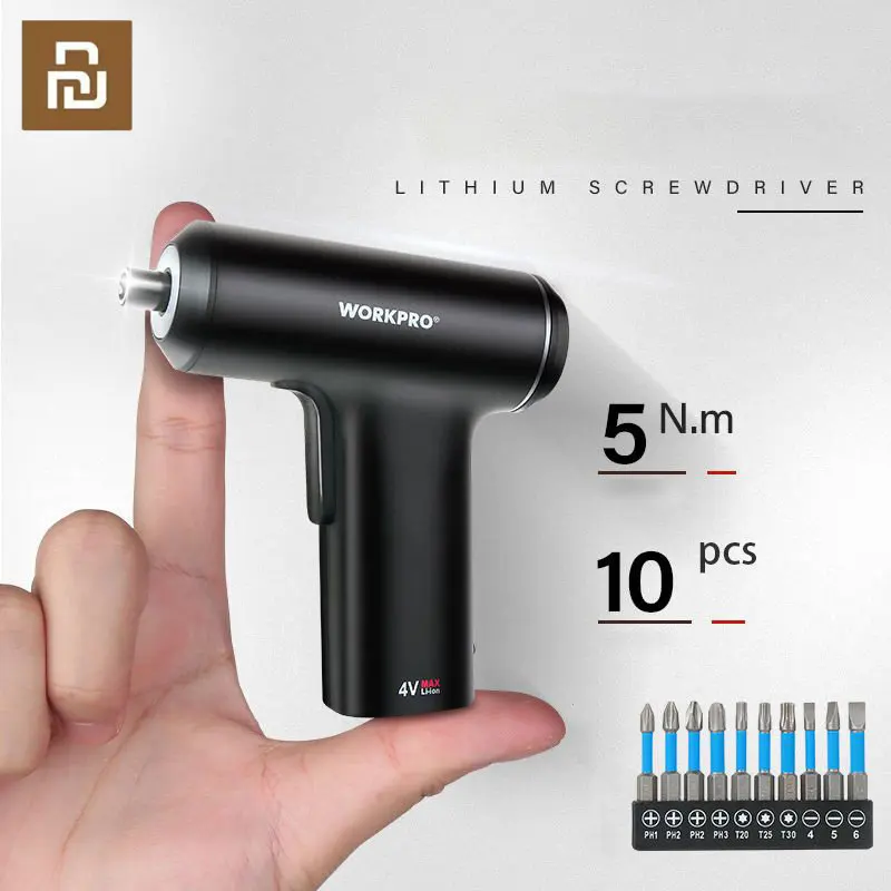 XIAOMI Workpro Cordless Rechargeable Screwdriver 1000mAh Li-ion 5N.m Mini Electric Screwdriver With 10Pcs S2 Screw Bits For home