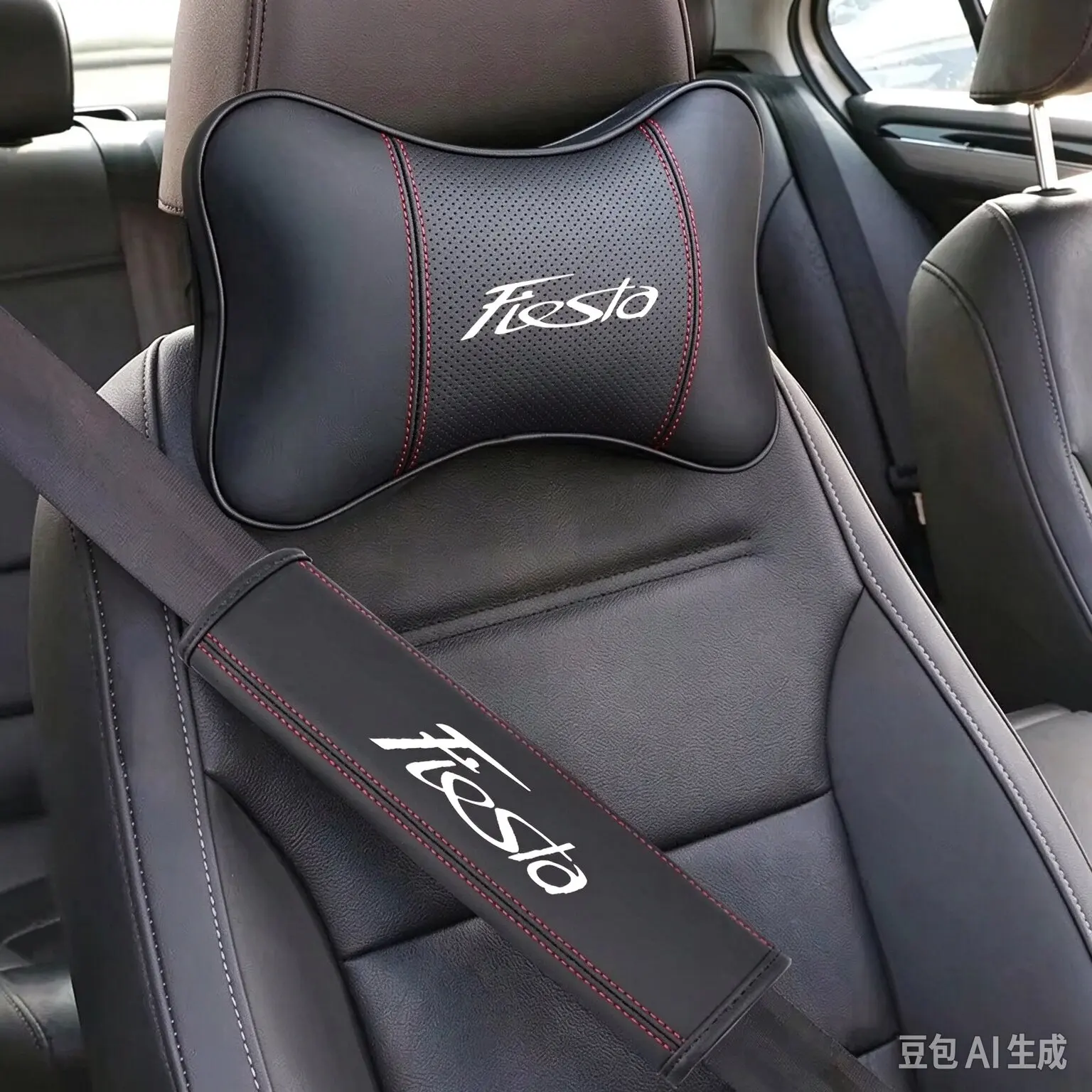 Car Seat Belt Shoulder Cushion Pad Protection Headrest Neck Pillow for Ford RAPTOR Logo Focus KUGA ST Fiesta Auto Accessories