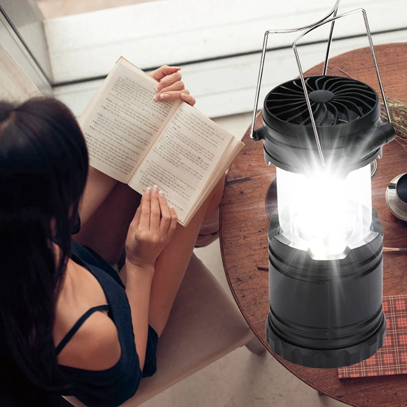 Lanterna de acampamento dobrável lanternas suspensas alimentadas por bateria brilhante com ventilador, para acampamento caminhadas