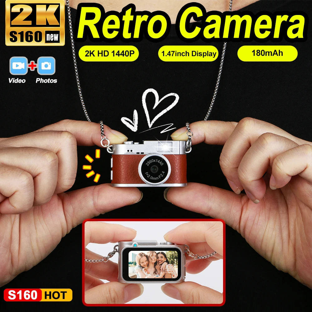 

Retro Wearable Mini Camera, 2K 1440P Video, LED Fill Light, 1.47" IPS Screen, Multiple Filters, Lightweight Portable for Vlog