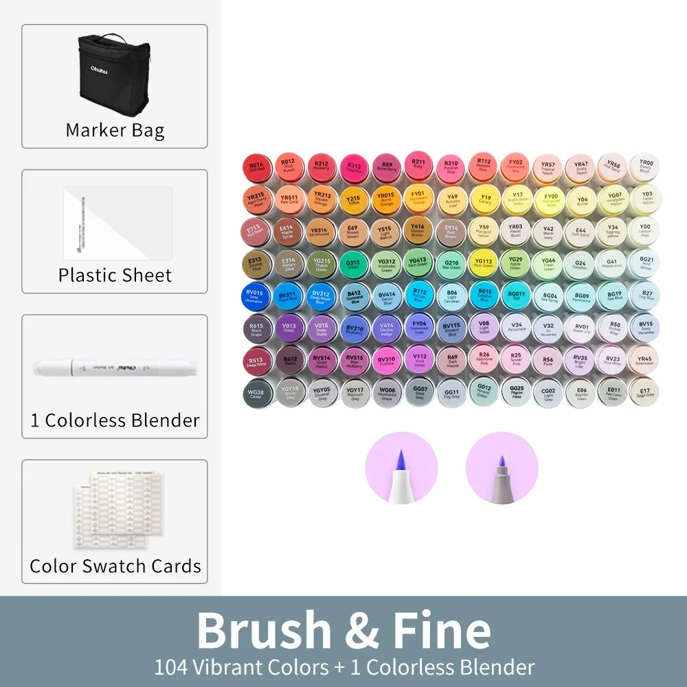 Ohuhu Honolulu 104-Farben-Markierungsstift-Set, Alkohol-Kunstmarker, nachfüllbar, Doppelspitzen, Skizzieren, Zeichnen, Manga, Schule, Kunstbedarf
