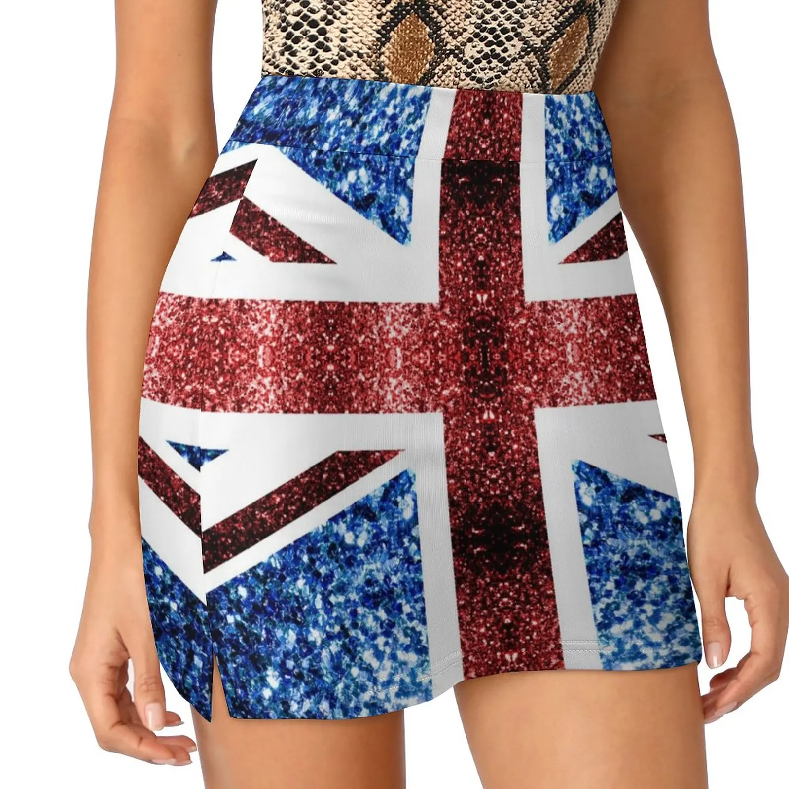 United Kingdom UK flag blue red faux sparkles Light Proof Trouser Skirt korean clothes ladies skirt for woman