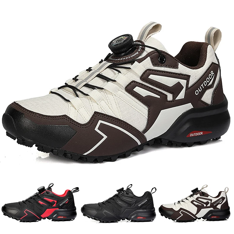 New Men Boots Outdoor Hiking Boots Rotating Mouth Convenient Comfortable Sports Shoes Mesh Breathable Woodland Hiking Work Shoes