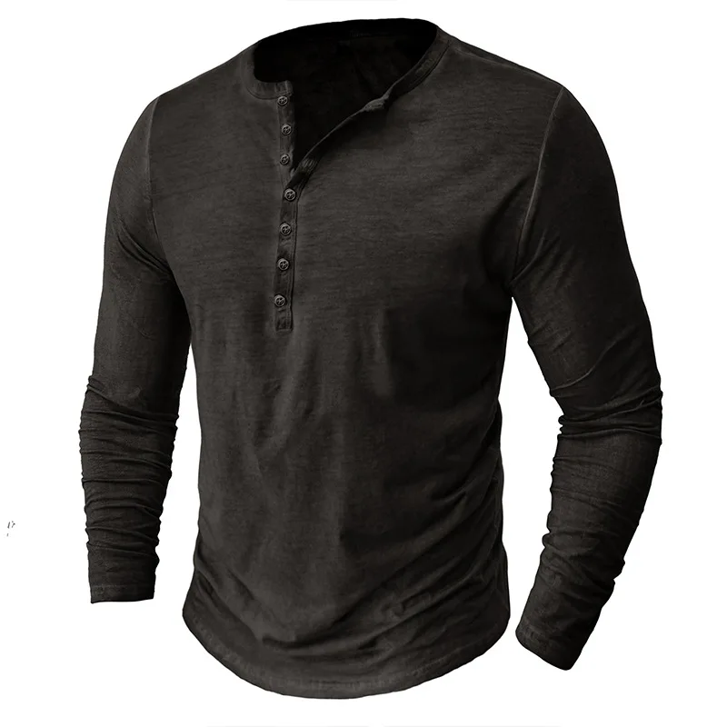 2024 Spring Henery Neck Long Sleeve T shirt Men Solid Casual Mens Tees High Quality Male Tops Classic Tshirts Mens Clothing