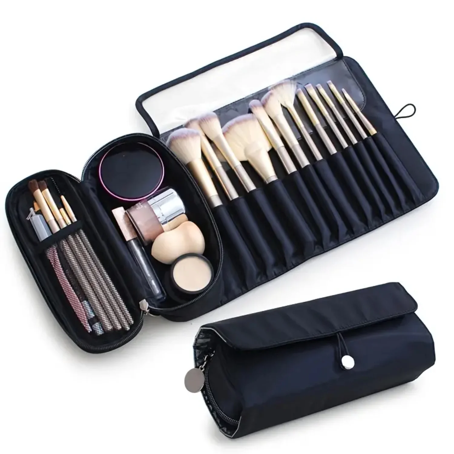 Travel Makeup Brush Bag Organizer - Portable Cosmetic Brushes Storage Case, Black