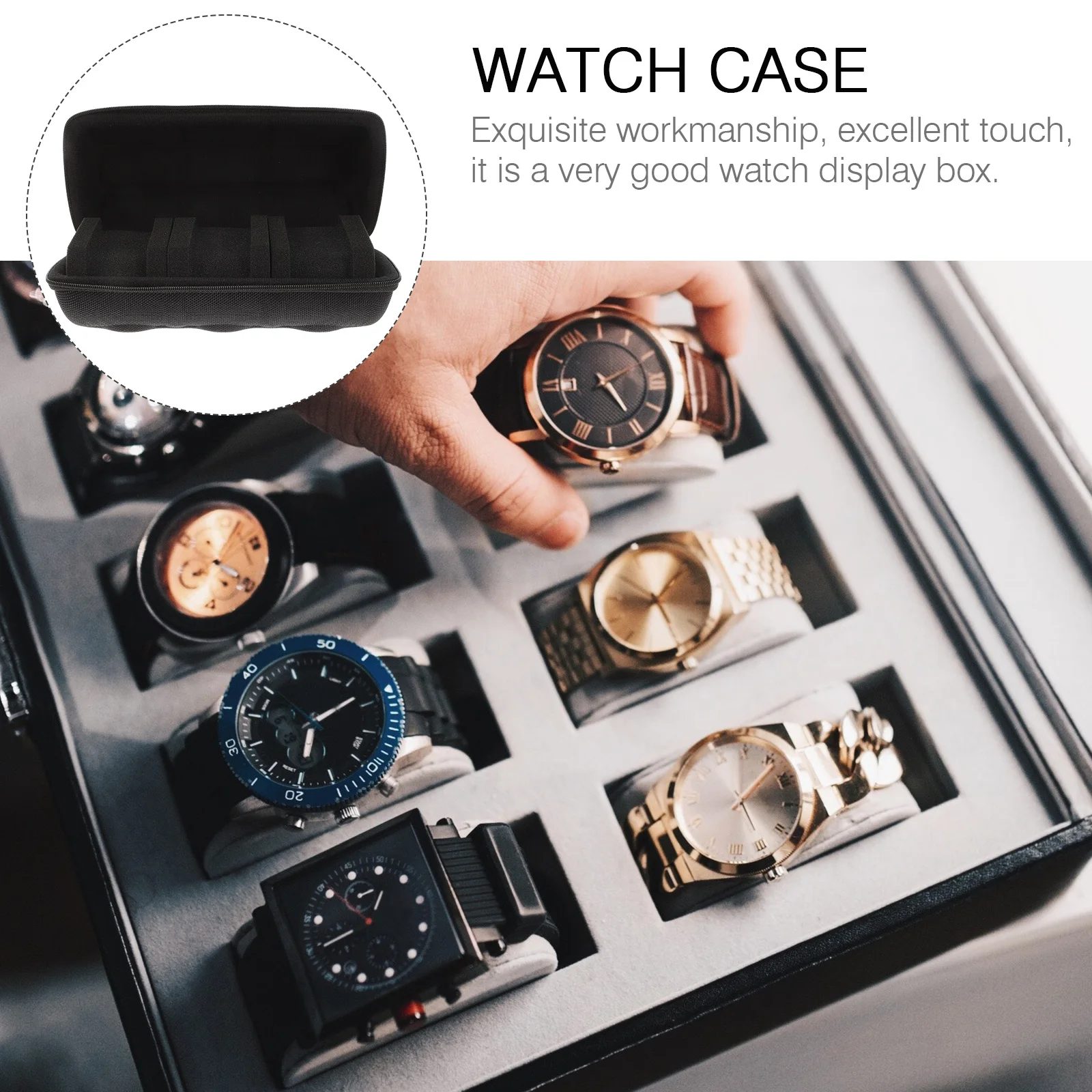 

Portable Watch Box For 6 Watches Travel Jewelry Organizer Zipper Closure Watch Storage Case Business Gift Accessory