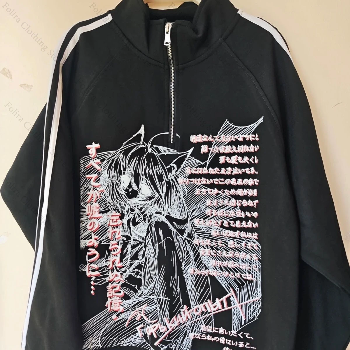 Sudadera con capucha con estampado de Anime para mujer, Tops de manga larga con cuello levantado, ropa de otoño, jerséis, ropa diaria para mujer, ropa para exteriores